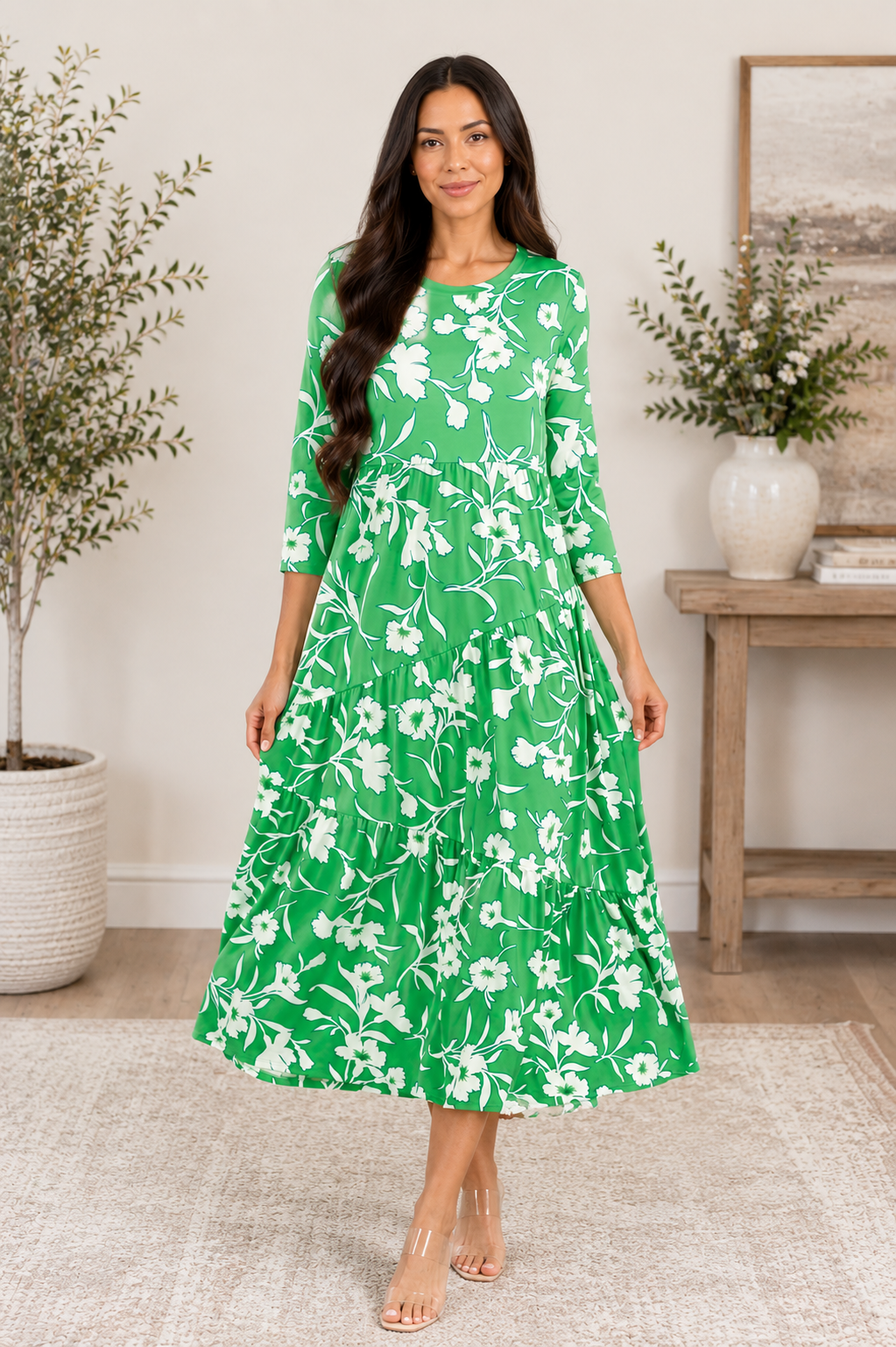 Green• Floral Midi Dress