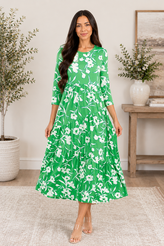 Green• Floral Midi Dress