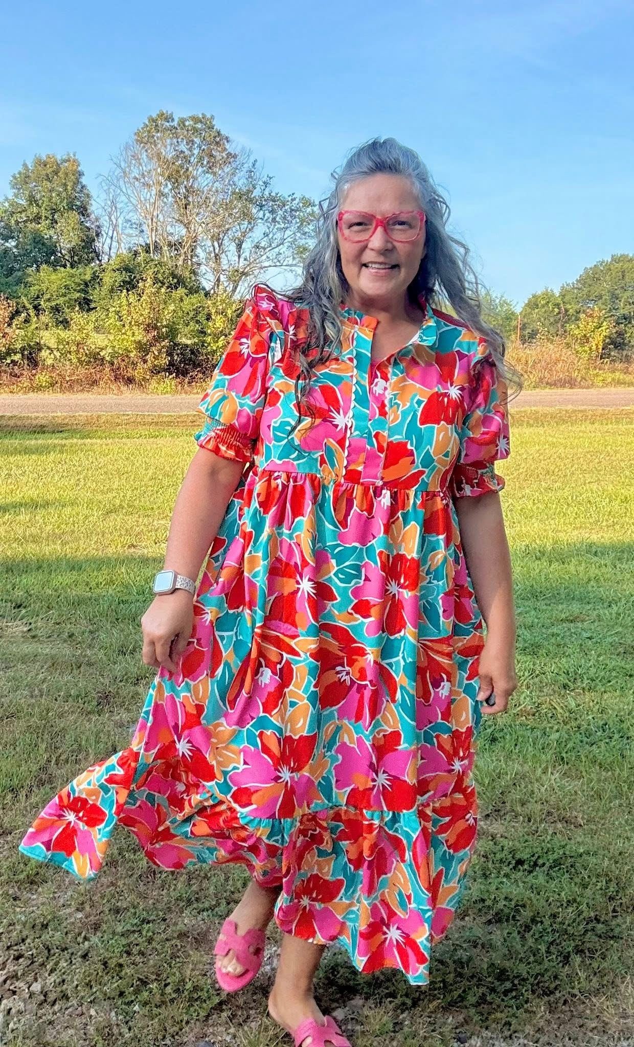 Maxi Dress W/ Smocked Detail Short Sleeve