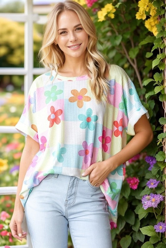 Flower Waffle Knit Block Top