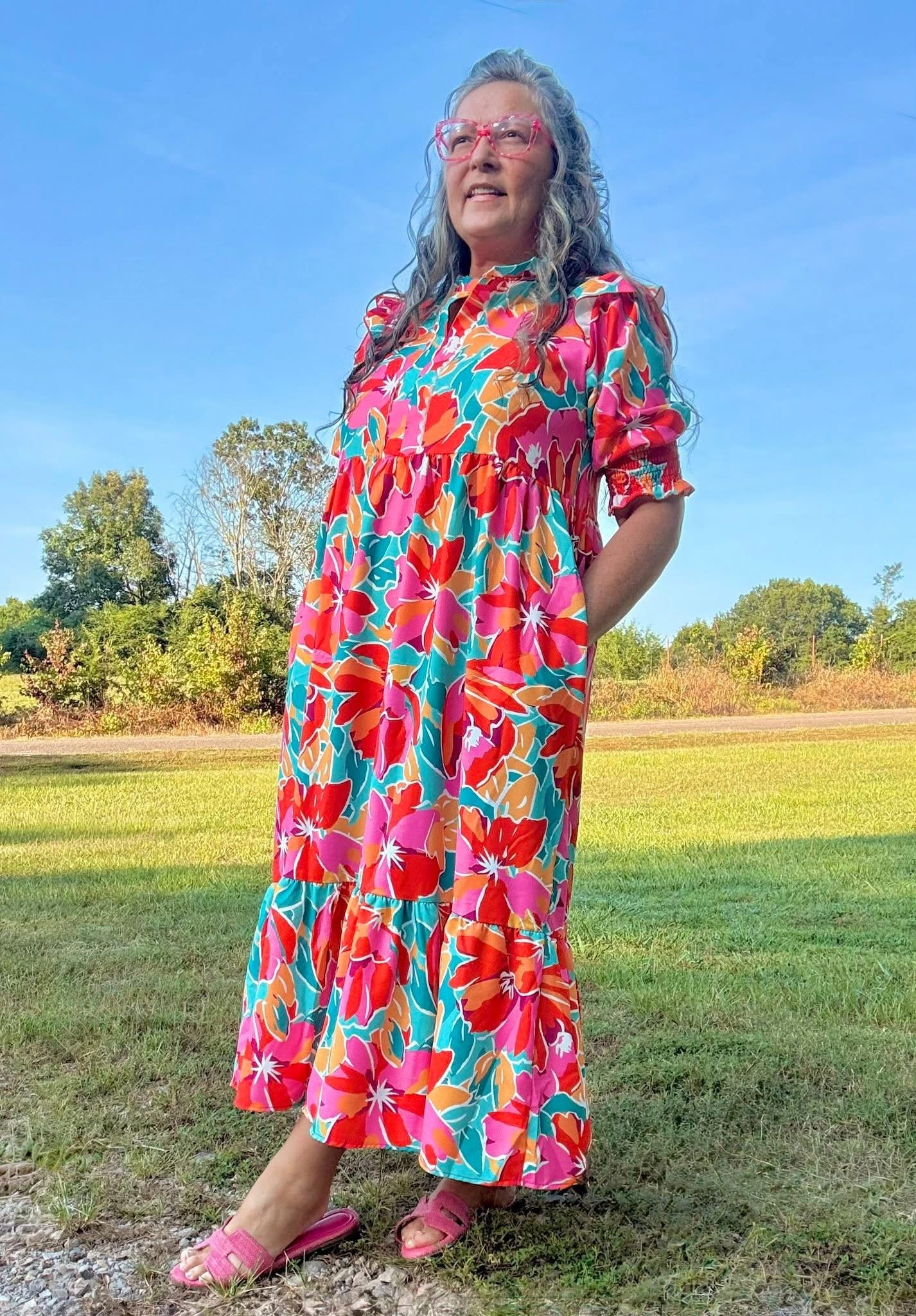 Maxi Dress W/ Smocked Detail Short Sleeve