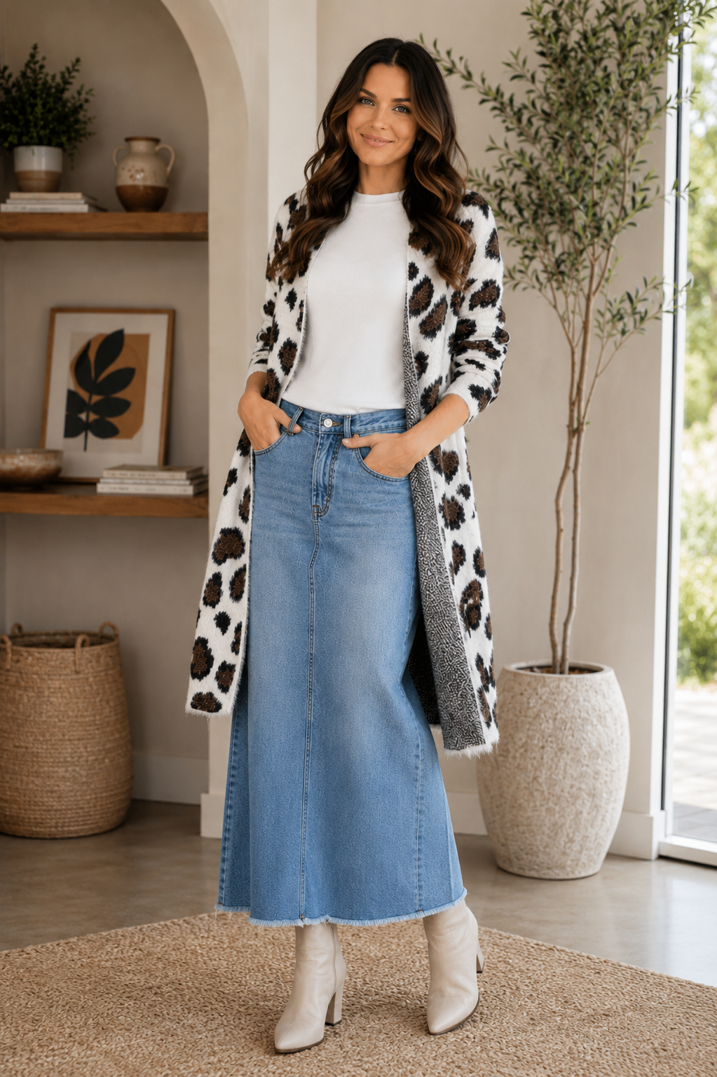 Fuzzy Leopard Sweater Cardigan ￼