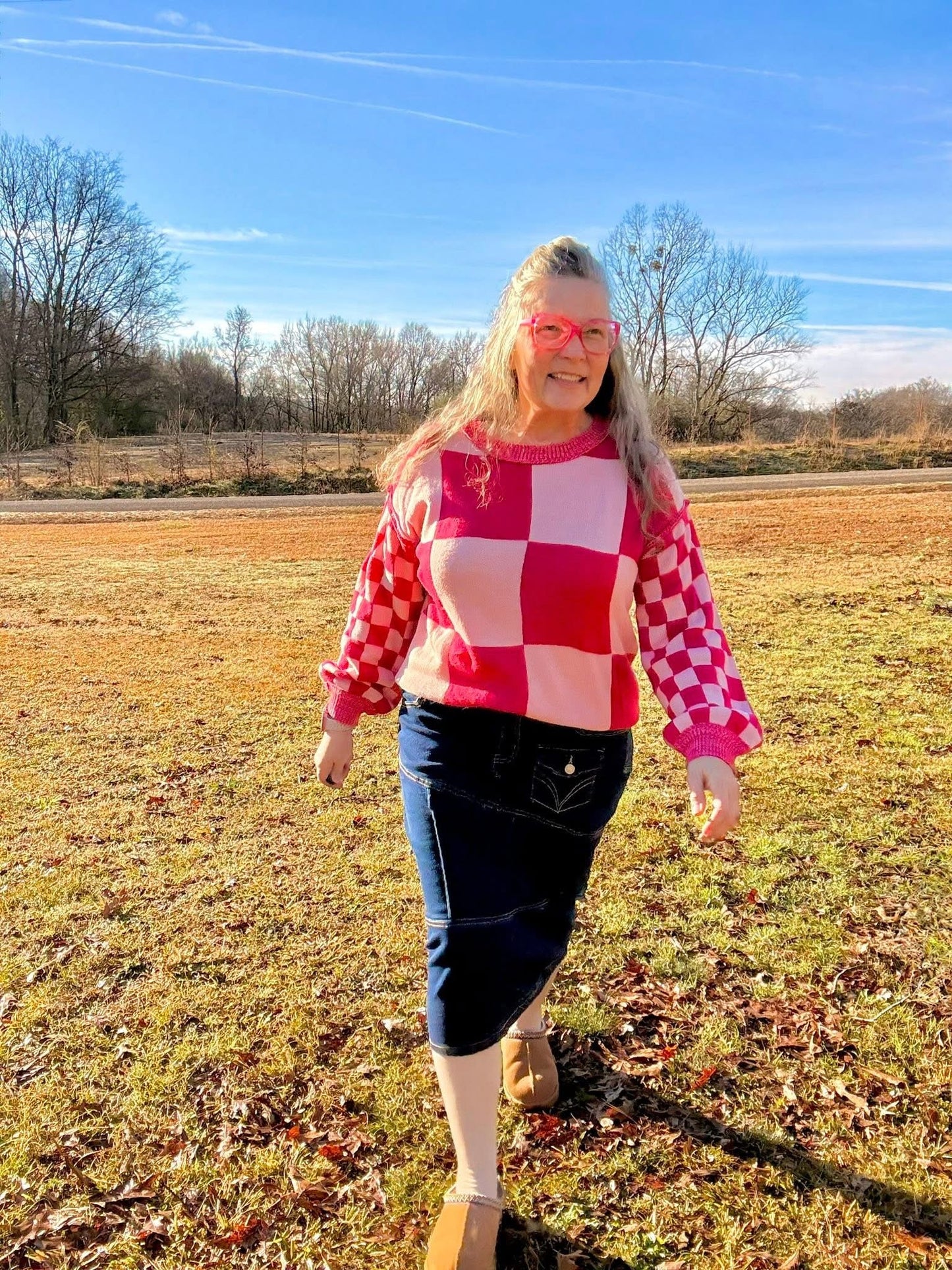 Two Toned Pink Checkered Sweater