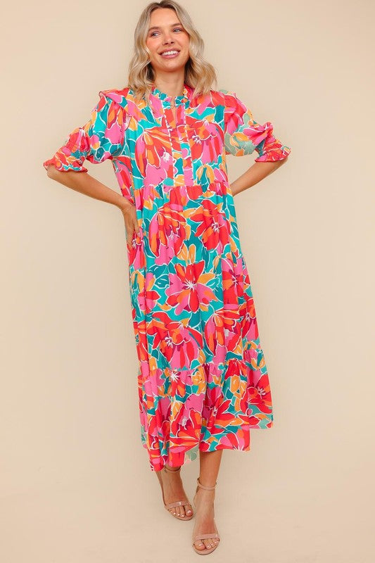 Maxi Dress W/ Smocked Detail Short Sleeve