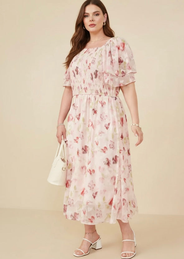 Blush Smocked Floral Dress