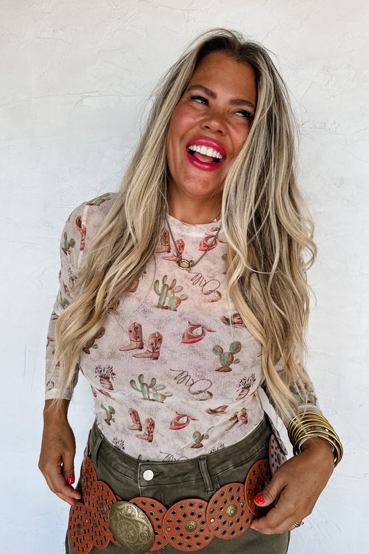 Cactus & Boots Mesh Top