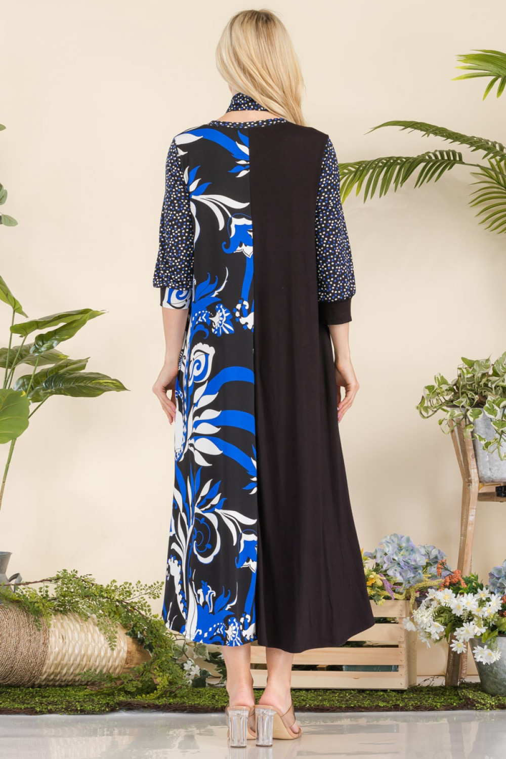 Royal and Black Floral Contrast Dress