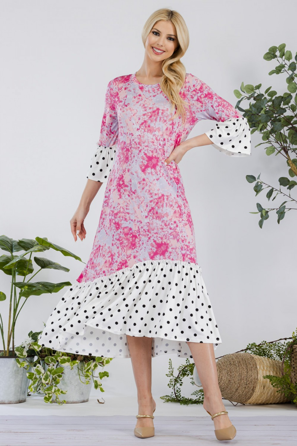 Pink/Ivory Polkadot Dress