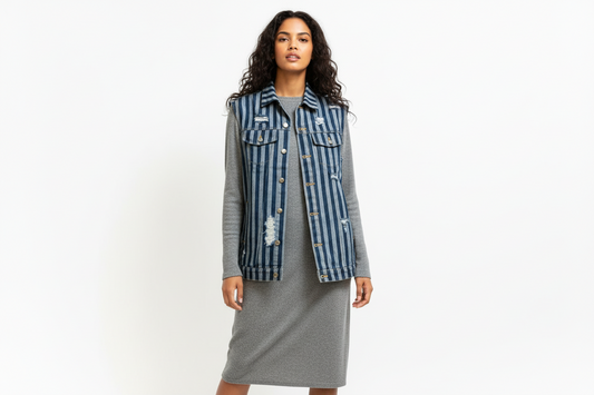 Michelle• Striped Denim Vest