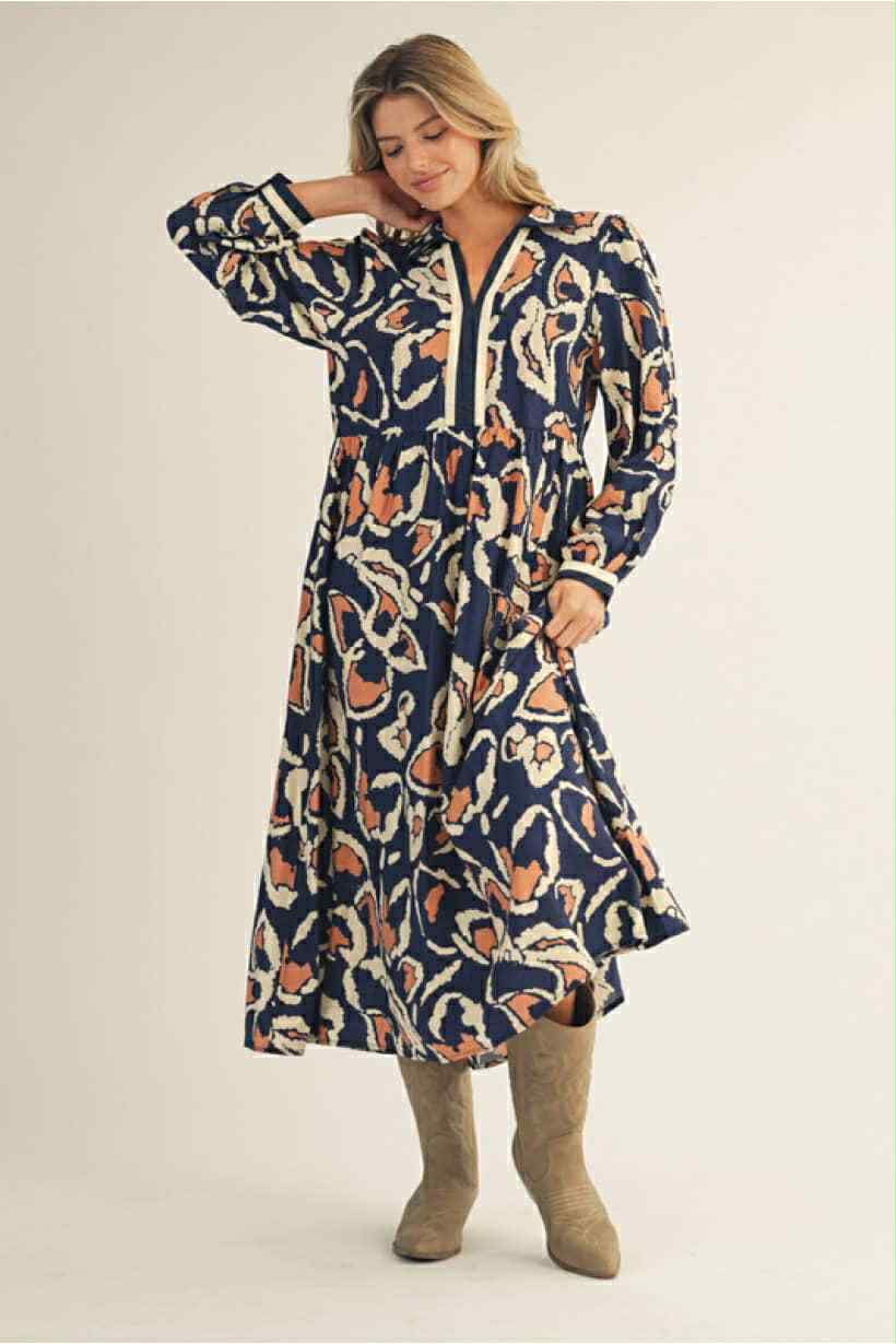Navy & Dark Tan Maxi Dress