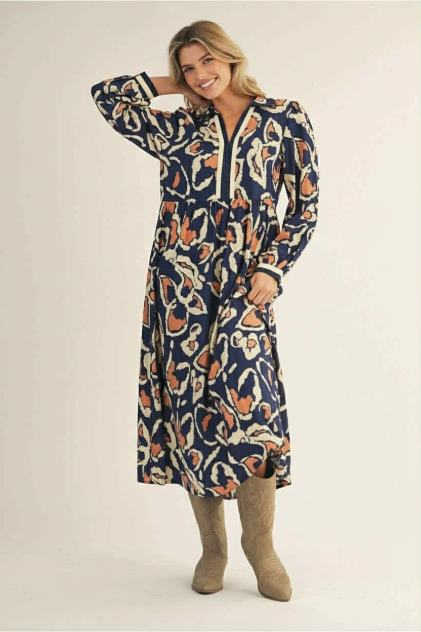 Navy & Dark Tan Maxi Dress