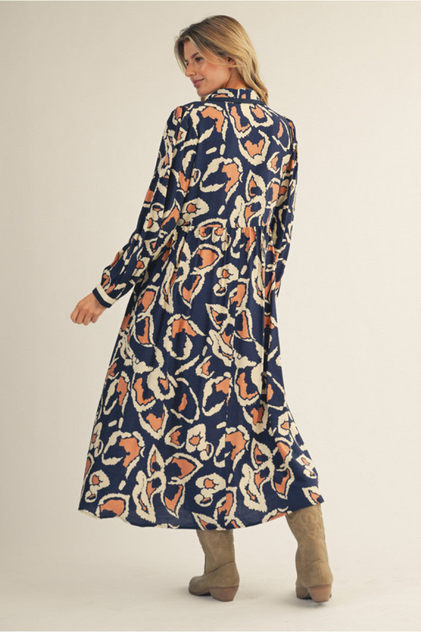 Navy & Dark Tan Maxi Dress