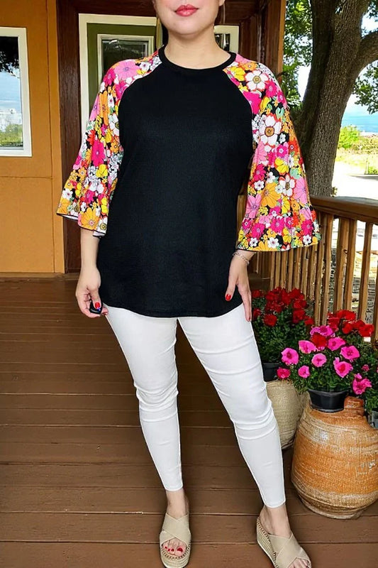 Raglan Floral Bell sleeve Top