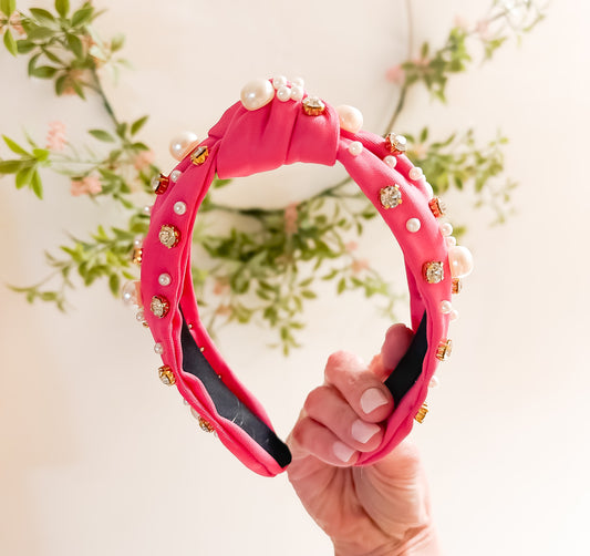 Pink Pearl and Rhinestone Headband