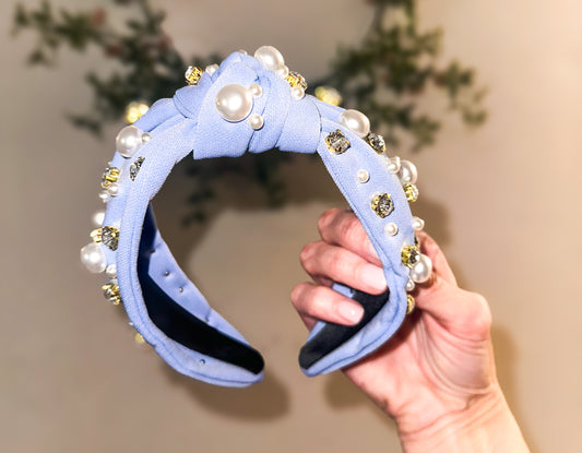 Blue Rhinestone and Pearl Headband