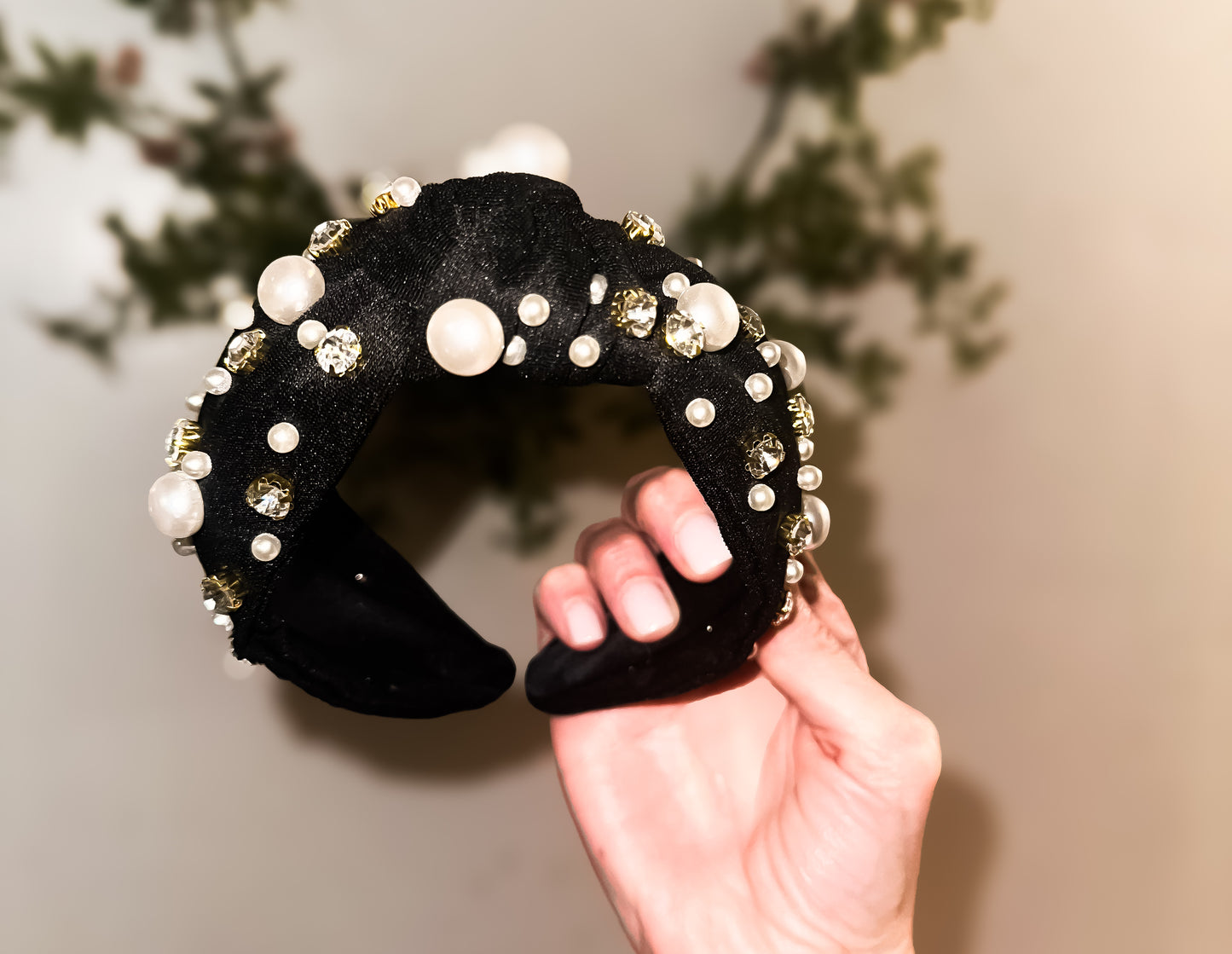 Black Rhinestone and Pearl Headband