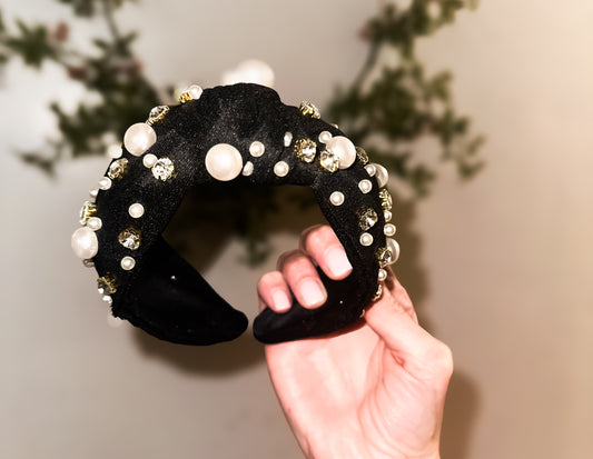 Black Rhinestone and Pearl Headband