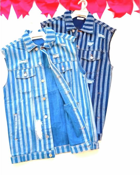 Michelle• Striped Denim Vest
