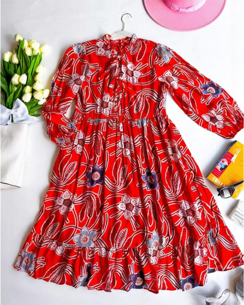 Alyssa• Orange Floral Midi Dress