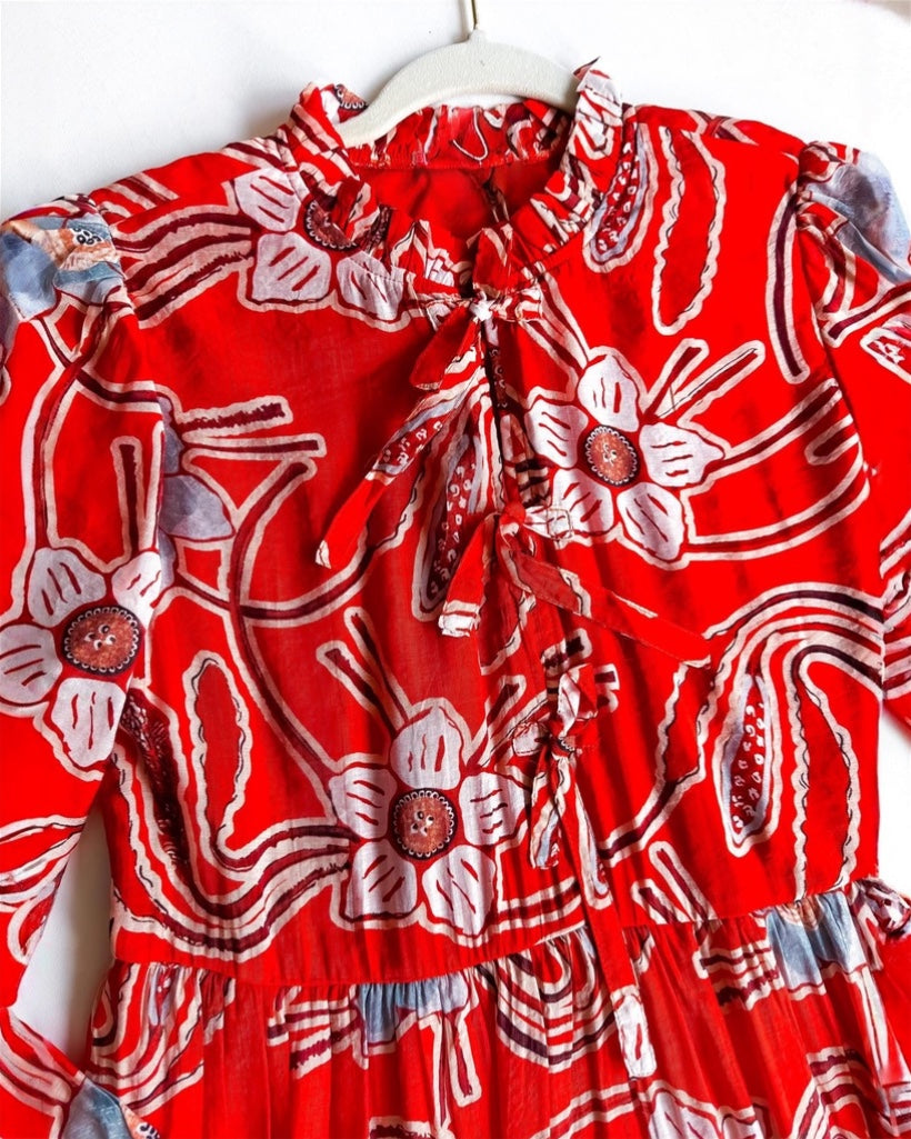 Alyssa• Orange Floral Midi Dress