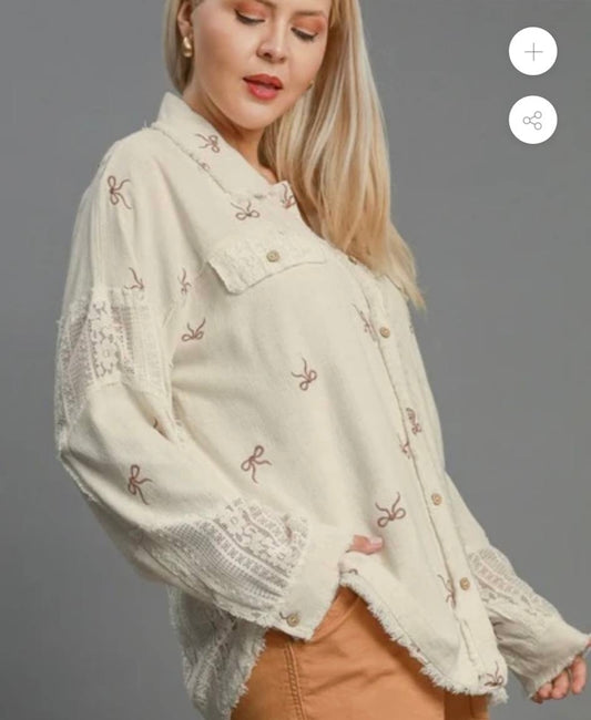 Bows long Sleeve Lace Button-Down Top