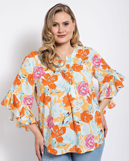 Angela• Multi Color Bell Sleeve Top