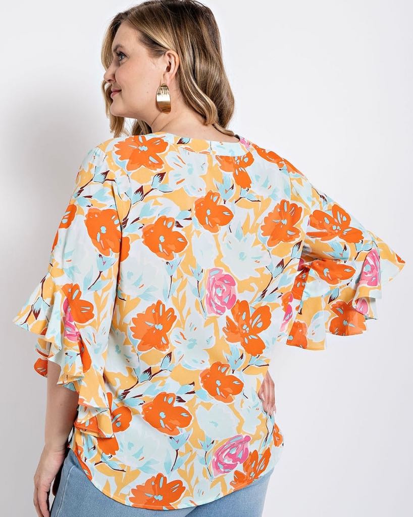 Angela• Multi Color Bell Sleeve Top