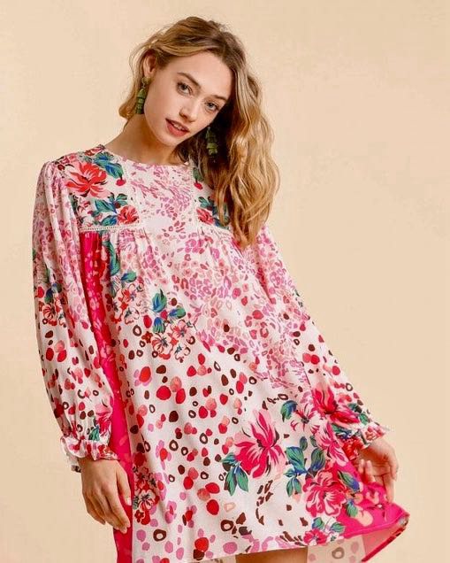 Multi Floral and Leopard Print Tunic