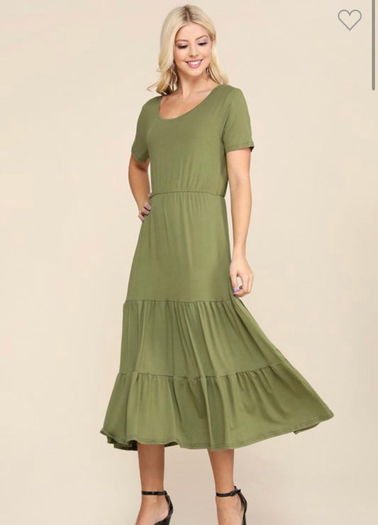 Olive Tiered Bottom Dress